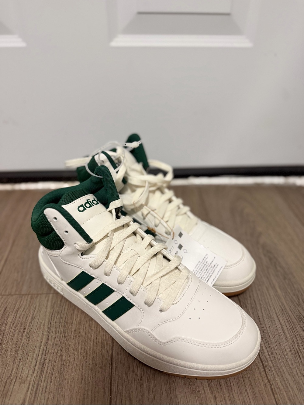 adidas White and Dark Green Mid-Top Sneakers